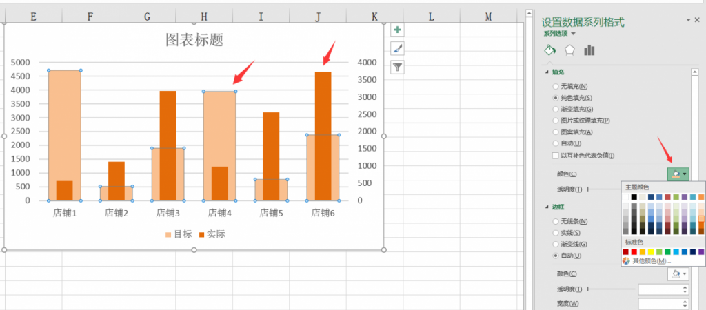 Excel目标完成可视化图表，差异组合显示，图表设计高大上